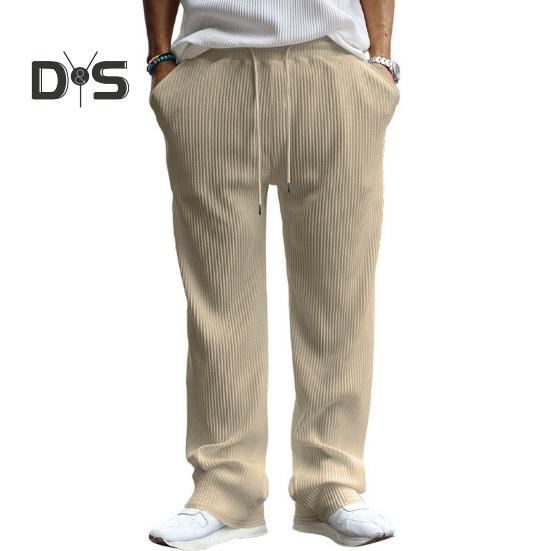 Men's Casual Wide-Leg Trousers Drawstring Waist Sweatpants with Side Pockets Straight Striped Loose Fit Trousers for Travel Outdoor Sports