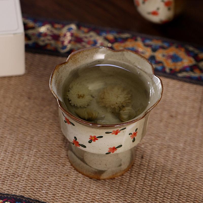 Pure Hand-painted Small Floral Firewood Fired Retro Underglaze Colored Tea Set Chinese Style Kung Fu Tea Set Tea Pot and Cup Set
