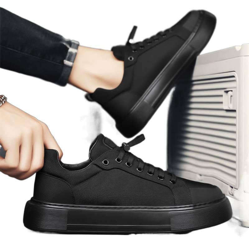 Autumn new pure black casual canvas board shoes lightweight soft-soled trendy shoes