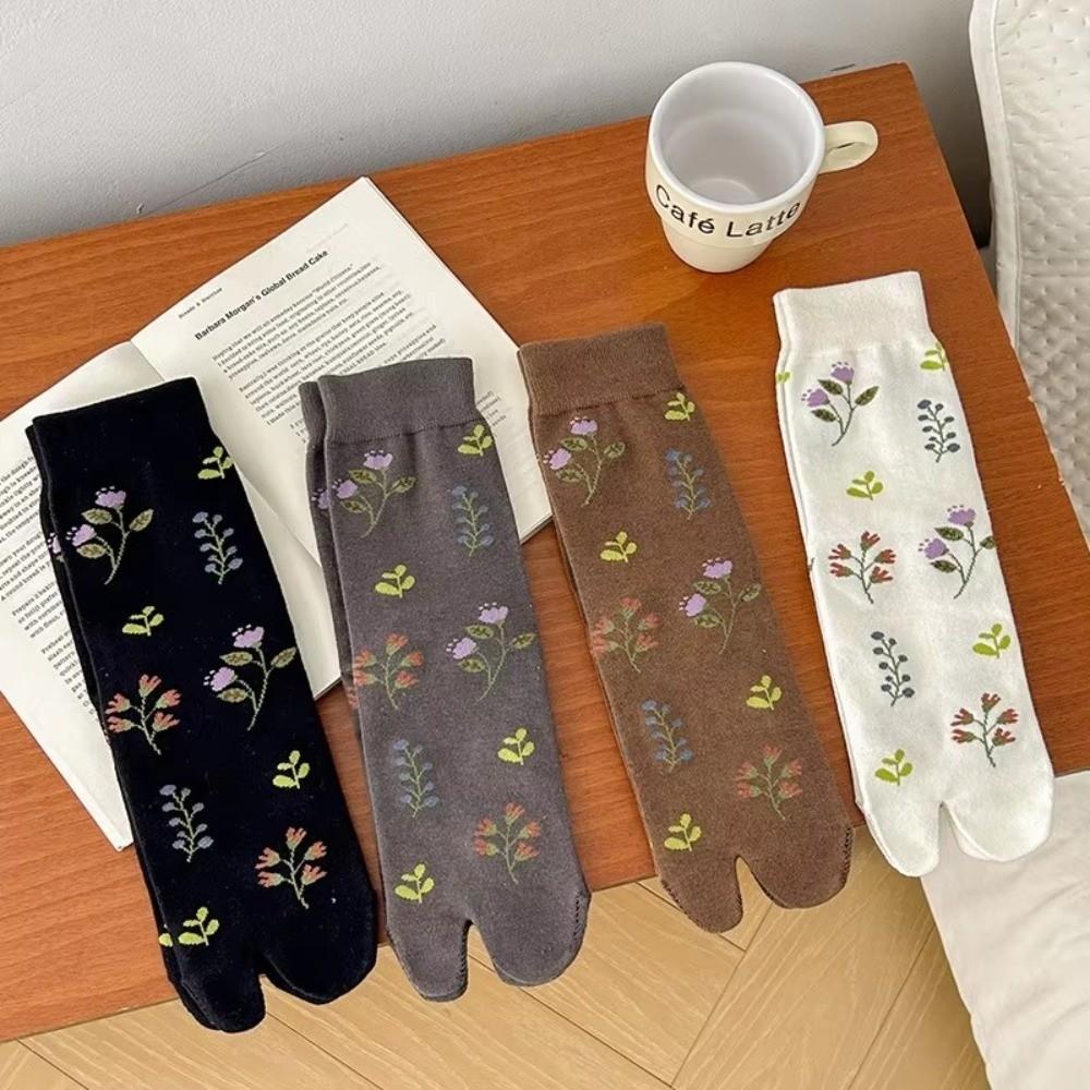 1 Pair Flower Pattern Women Tabi Socks Japanese Style Two-Toed Socks Cute Split Toe Socks