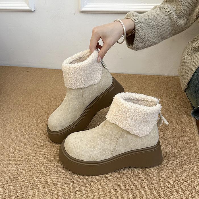 Women's large size soft sole heightening warm fur one winter non-slip snow boots plush lining outdoor sports fur cotton boots