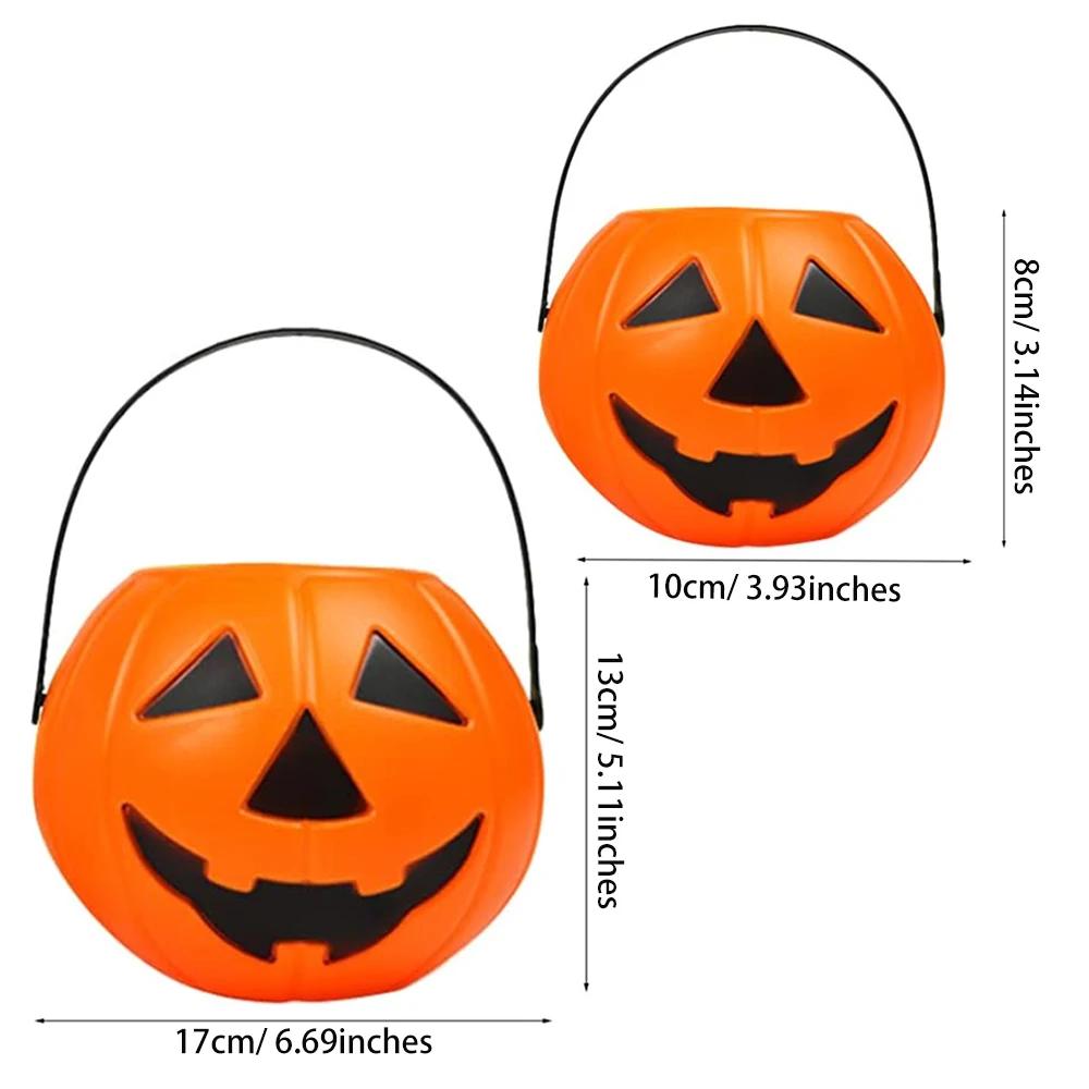 2pcs Halloween Pumpkin Bucket, Portable Pumpkin Lantern Candy Basket, Decorative Pumpkin Pails with Halloween Party Favor