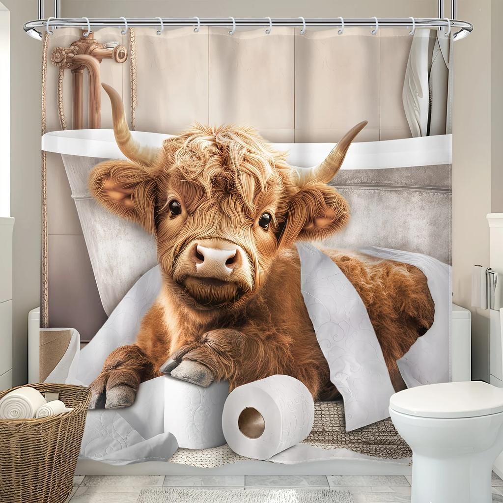 Adorable Highland Cow Shower Curtain- Whimsical Bath Decor, Perfect for Those Who Love Cute and Rustic-Inspired Designs