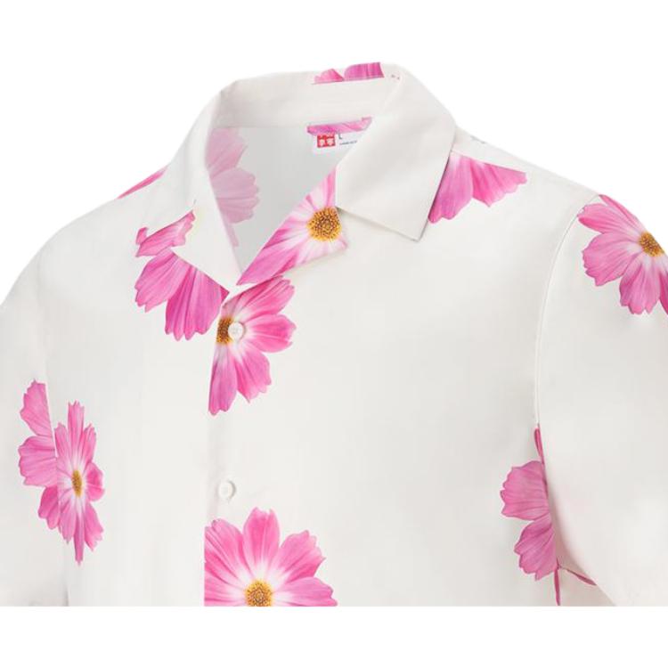 Li Ning Floral Print Polo Button Short Sleeve Shirt Unisex Shirts White ASHT217-1