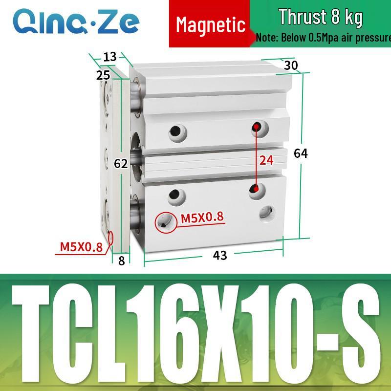 Kompaktowy pneumatyczny wielotłoczkowy cylinder trójosiowy TCL (12/16/20/10-100S)