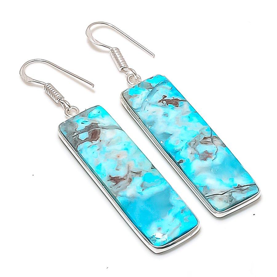 Natural Lace Agate Gemstone Handmade 925 Sterling Silver Earring 2.36  AE-11392