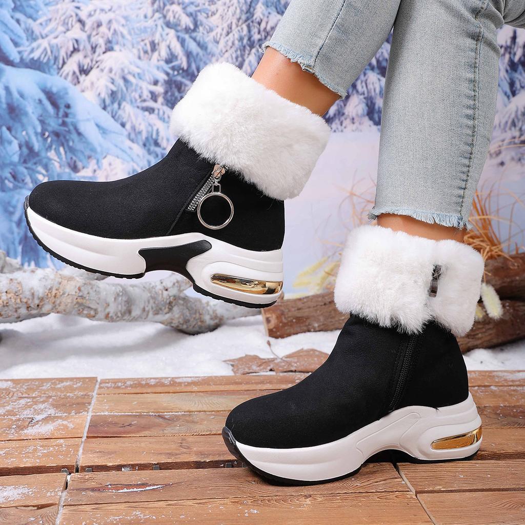 Foreign Snow Boots for Women's Winter New Fur-turning Short Tube, Piled Warm and Heightening Cotton Boots, Tide Thick-soled Short Boots for Women