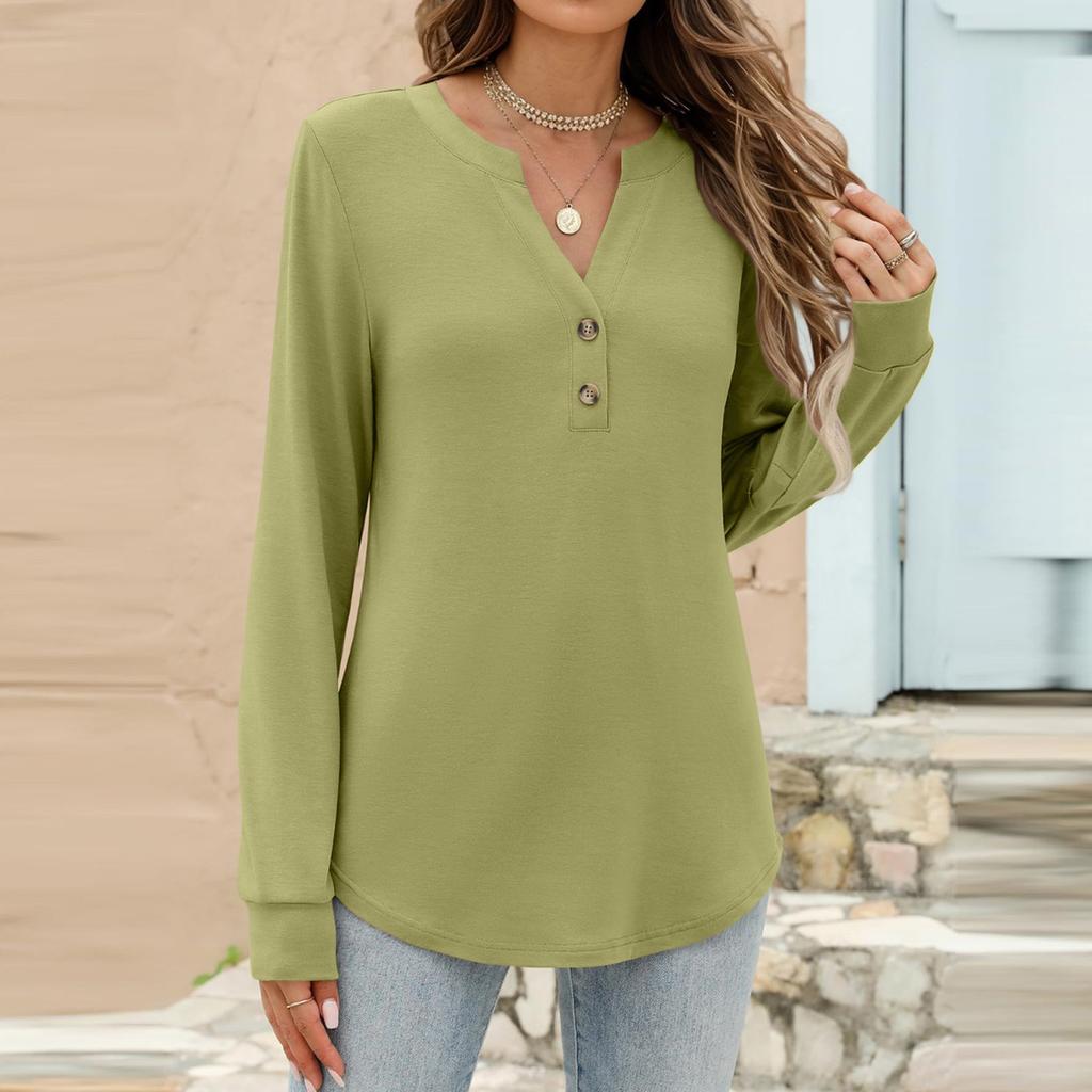 Women's Fashion Casual Color Long Sleeve T-shirt Pullover Top