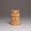 Wooden Carved Lucky Cat Figurine,Miniature Cute Cartoon Chubby Cat Pet Statue Souvenirs,2.2" Office Home Decor Holiday Gifts