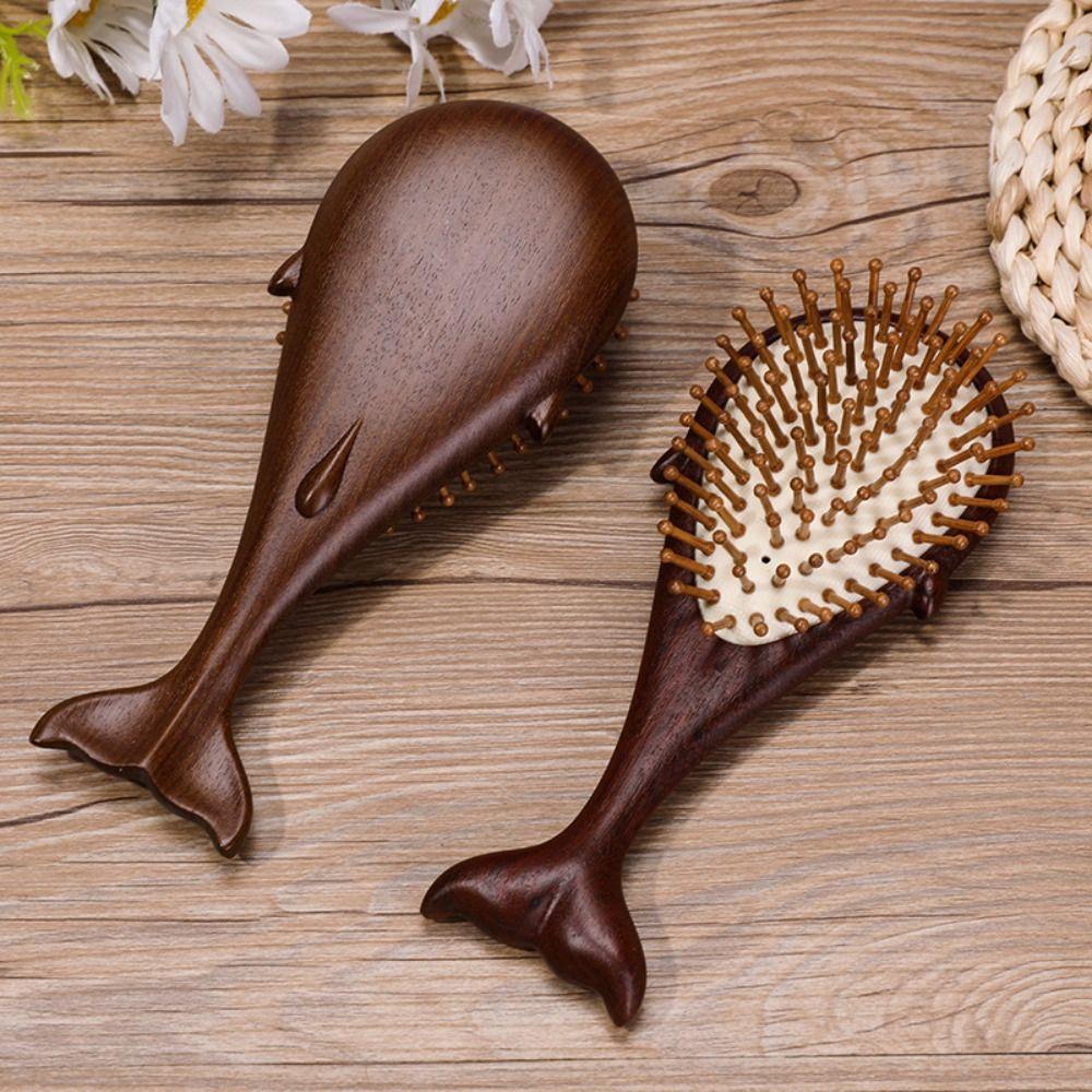 High Quality Anti Static Sandalwood Hair Comb Whale Style Brown Massage Brush Meridian Massage Wooden Styling Comb Gift