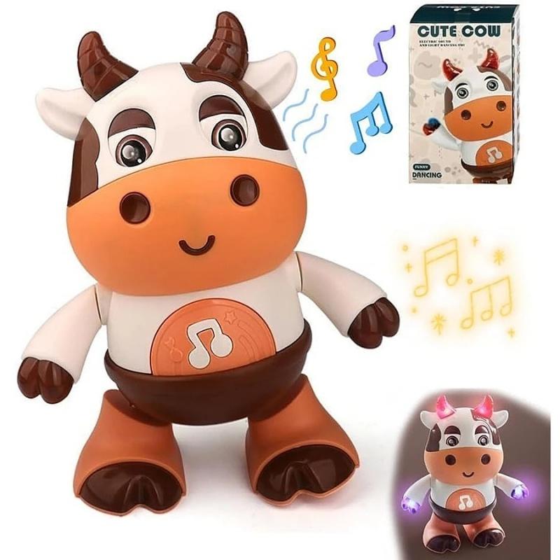 Electric Dancing Cow Light Up Musical Dancing Toys Baby Animal Sounds Toys Toddler Sensory Educational Interactive Swinging Calf