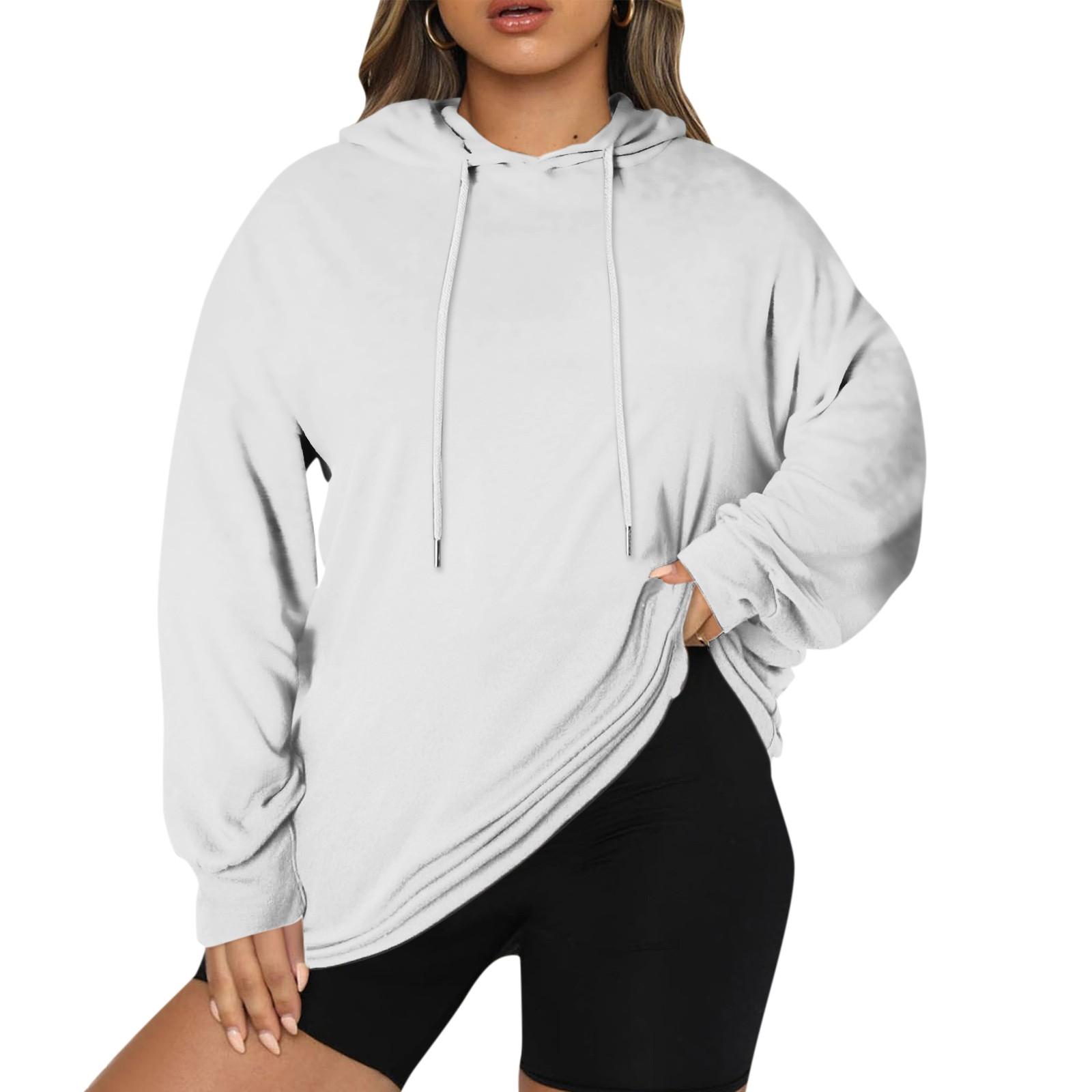 

Женский пуловер больших размеров с капюшоном, однотонная толстовка с длинным рукавом и капюшоном XL белый