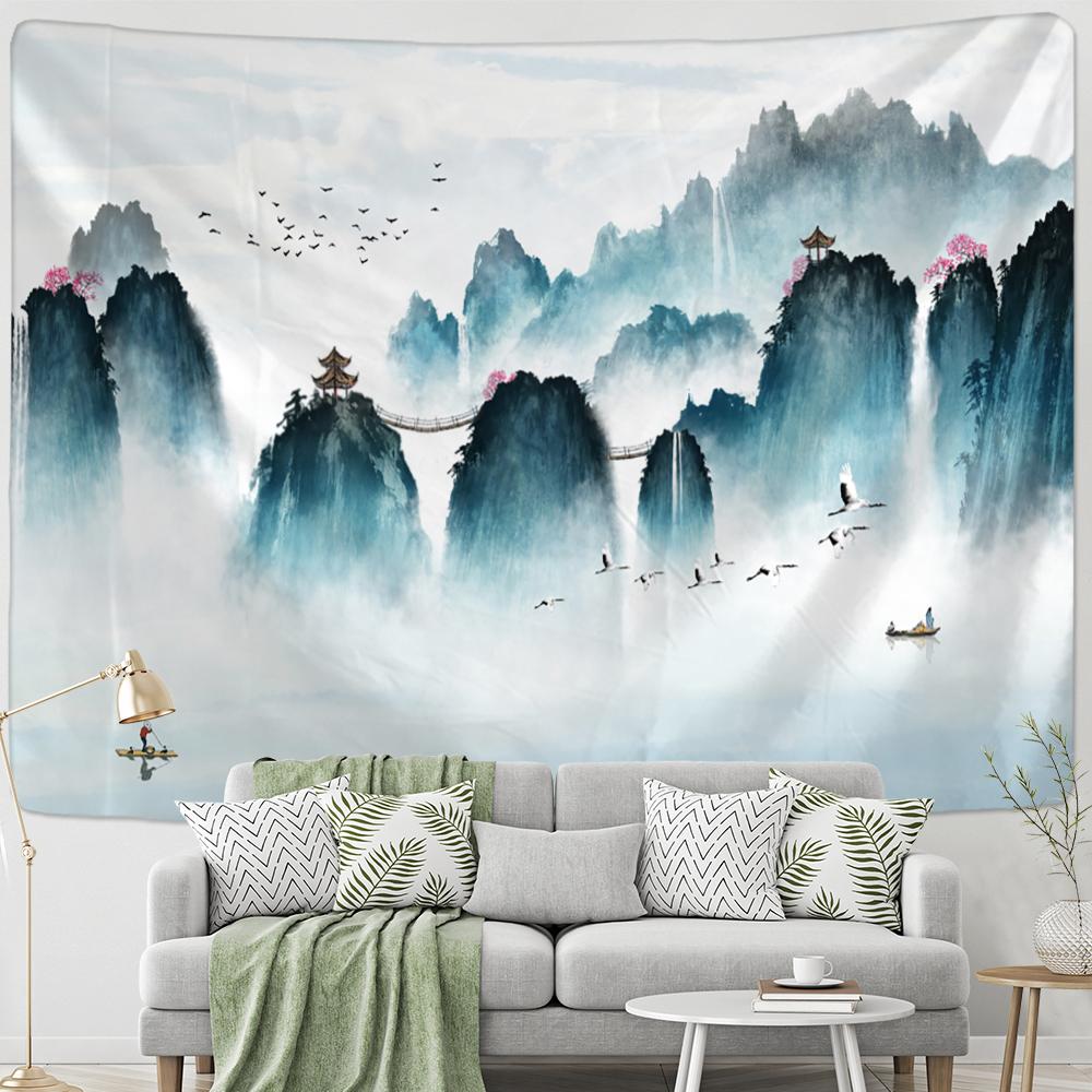 Tapiserie chinezească Lotus Agățat pe perete Psihedelic Hippie Boho Style Artă Pictură Dormitor Living Living Home Decor