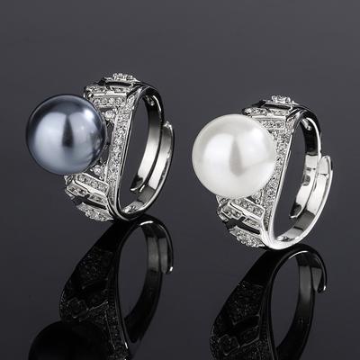 Šperk Měděný Spodní Zlatem Pokovený Perlový Diamantový Prsten 12Mm