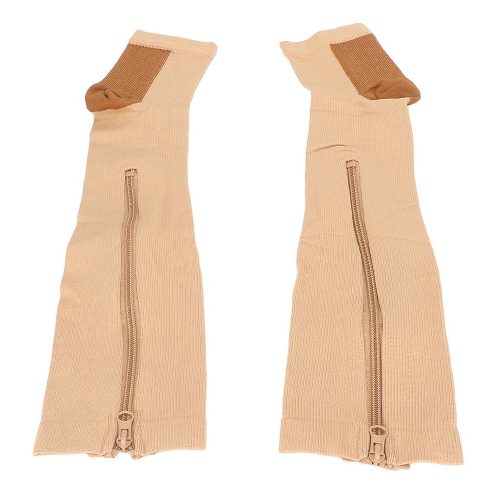 2Pcs Zipper Compression Socks High Stretchy Breathable Open Toe Compression Calf Stocking for Walking Running Sports L