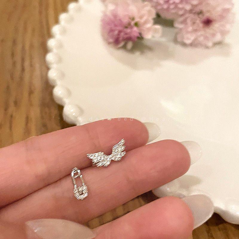 Zircon Wing Asymmetrical Stud Earrings - Elegant Korean Style Ear Cuff for Women
