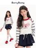 Barry Banny Knit Student Long Sleeve Strawberry Ribbon Raglan Shirt with Contrast Cute Top for and Junior High School and Size 130cm Sweater, Clothes,