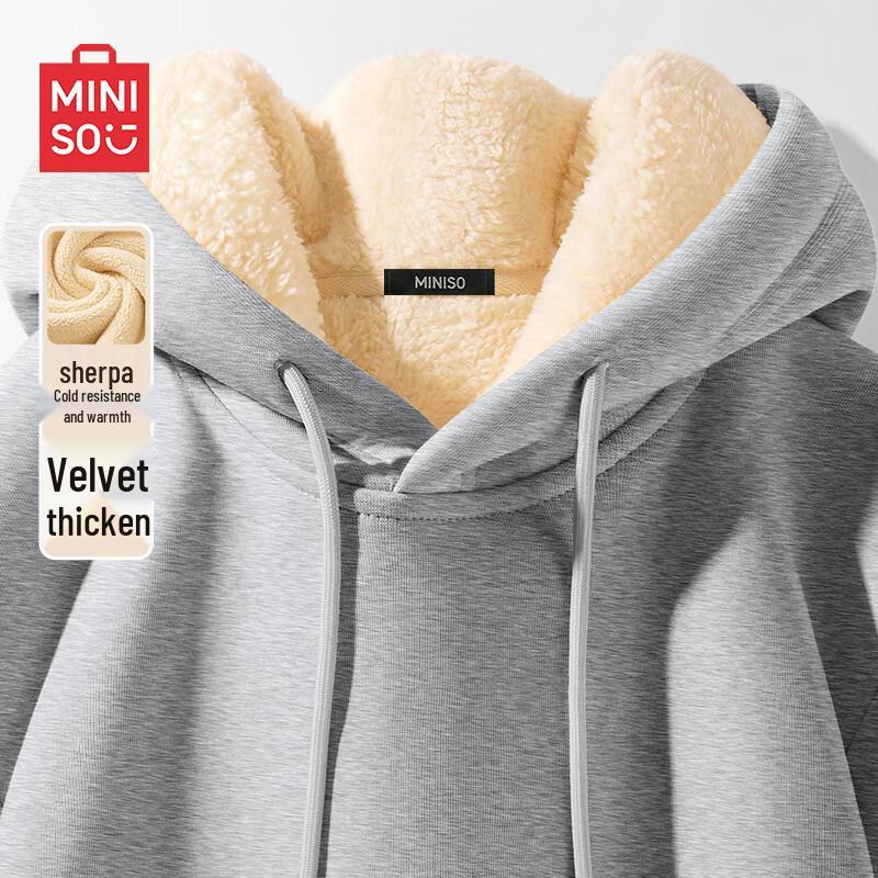 Miniso Men's Plush Lined Winter Pullover Sweatshirt