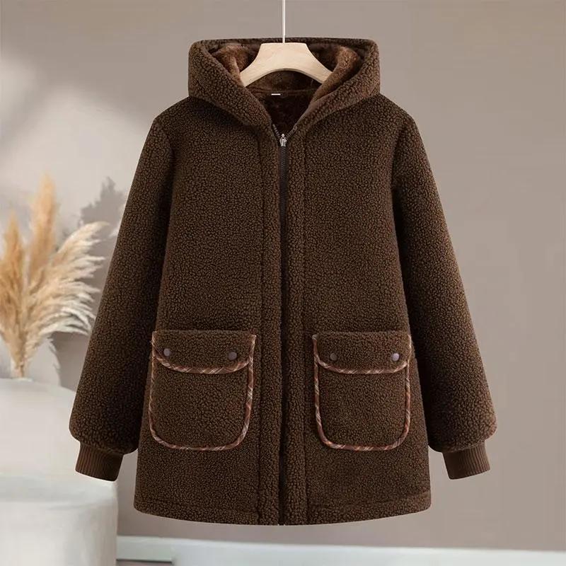 

Материнський осінньо-зимовий одяг Куртка з овчини з наповнювачем Жіноча Жіноча Плюшева Товста Куртка з Гранульованого Флісу з Наповнювачем XXXXXL кавовий