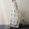 DIMANAF 2025 Women Plus Size Spring Long Dress Loose Basic Printing Vintage Casual Floral Oversize Long Sleeve Maxi