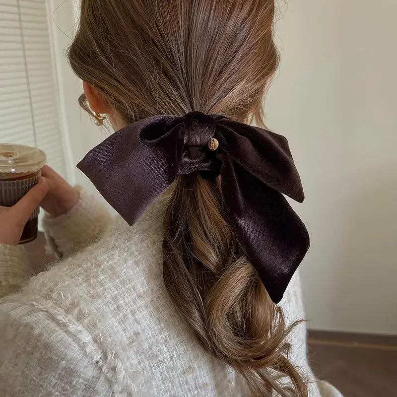 Vintage Velvet Bow Scrunchie Rabbit Knot Hair Rope Ribbon Elastic Ponytail Holder Hair Tie Solid Hair Accessories Winter