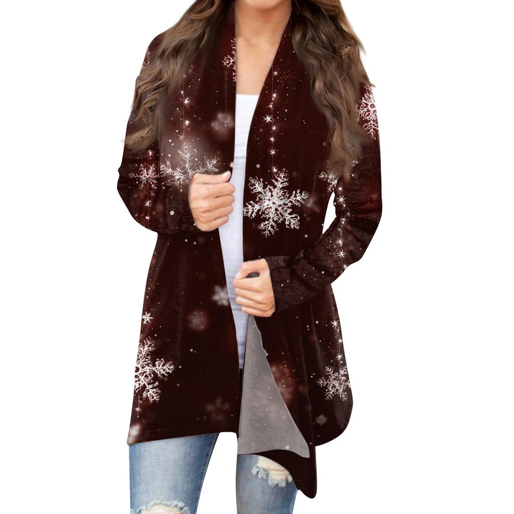 Women's Fashion Christmas Print Jacket Long Sleeve Casual Cardigan Coat