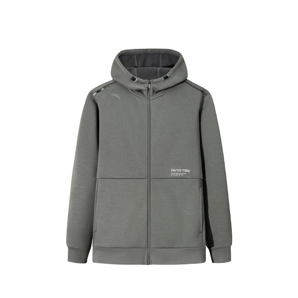 Anta Training Series Men's Gray-Green Knit Windproof Hooded Sports Jacket 952547701-2