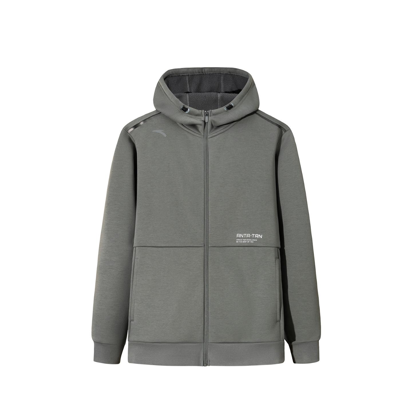 Anta Training Series Men s Gray-Green Knit Windproof Hooded Sports Jacket 952547701-2 L