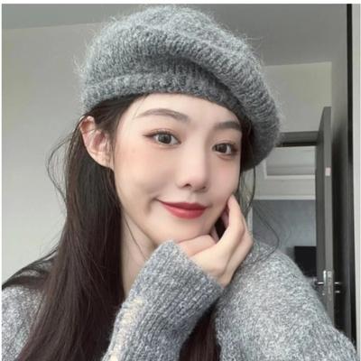 Mohair Knitted Beret for Women Fluffy Painter Hat Versatile Ins Headwear To Show Off Your Face Little Wool Hat