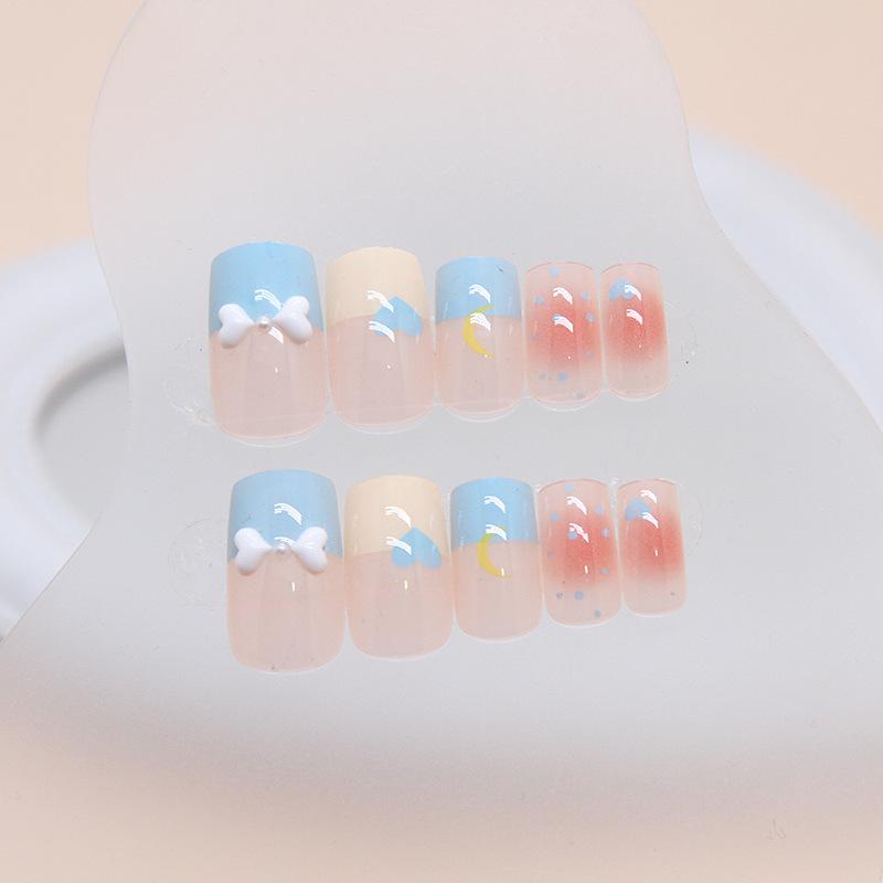 24 Pcs Cute Nail Patch Nail Patch Wearing Nail Removable Polka Dot Moon Love Butterfly French Nail Patch