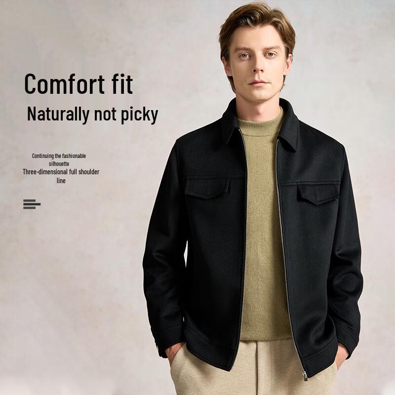 

LUO ZI Men s Wool Blend Lapel Jacket L (175)