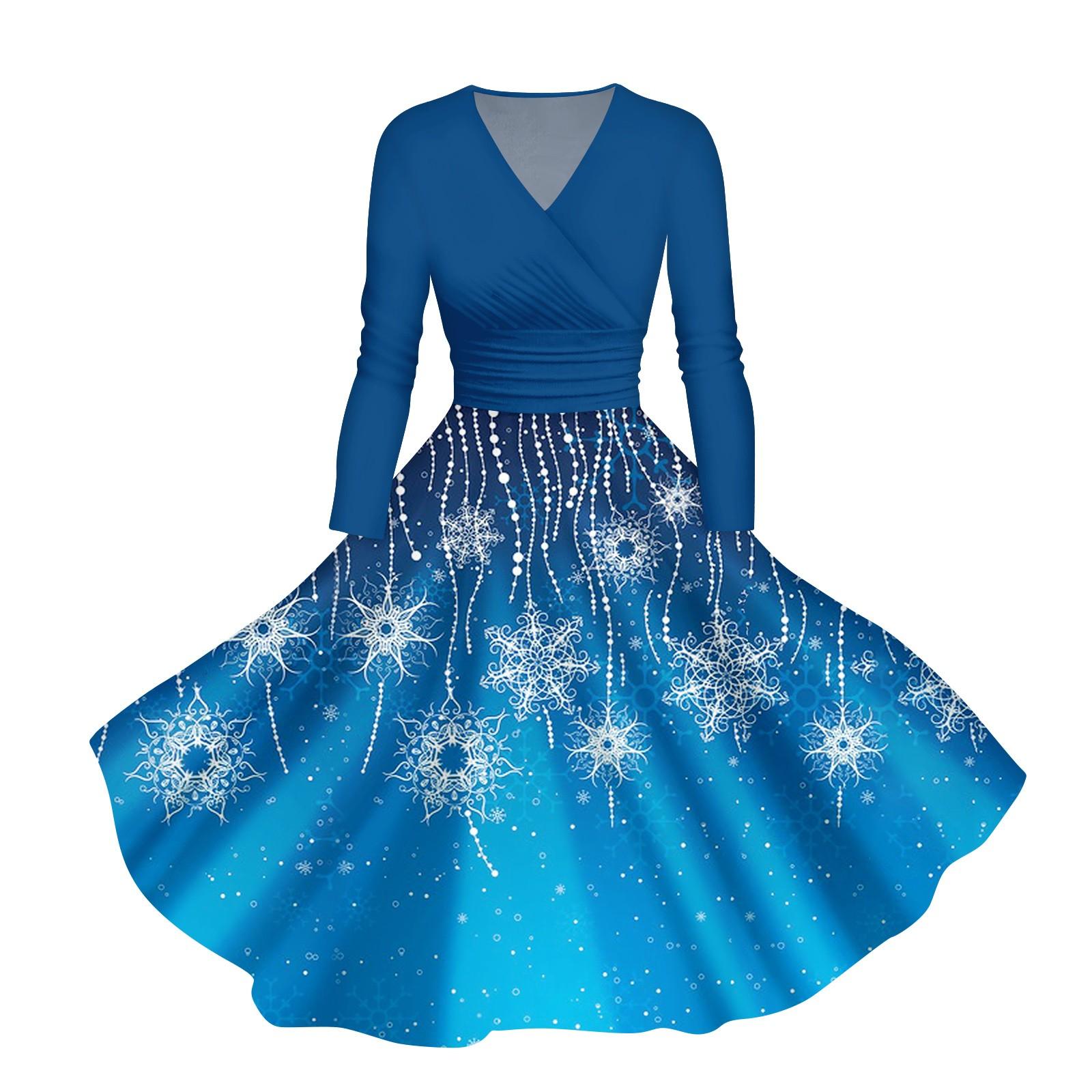 

Жіноча повсякденна та модна сексуальна сукня з довгими рукавами та V-подібним вирізом із принтом Різдвяна сексуальна сукня M