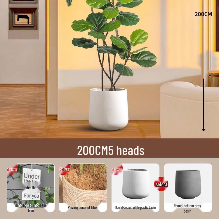 Large Potted Fiddle-Leaf Fig: Luxury Faux Green Plant for Living Room Decor