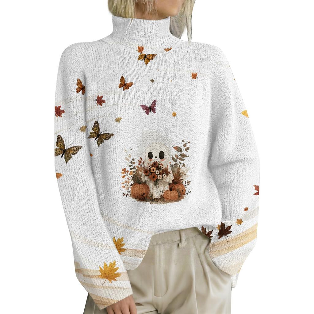 HJX-GL1 Turtleneck Pullover Long Sleeve Halloween Devil 3D Printed Sweater New Loose Autumn and Winter