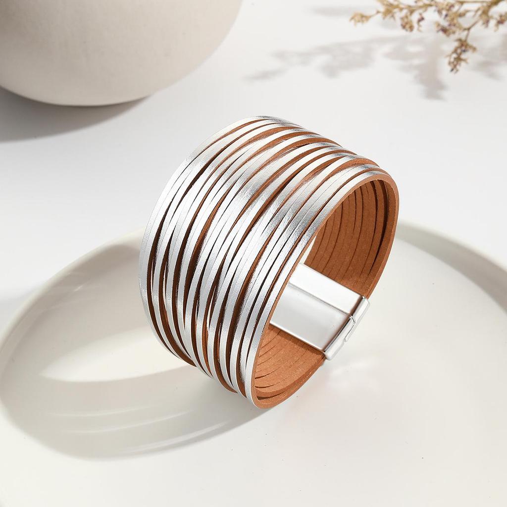 Gradient Multi-Strand Men's and Women's Bracelet with PU Leather Cord and Magnetic Clasp.