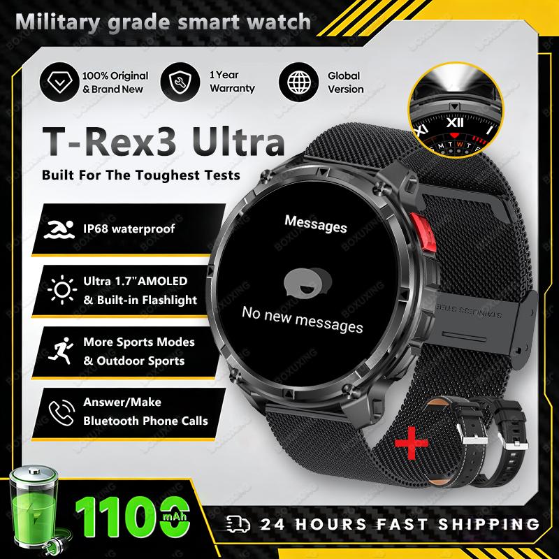 New T-Rex3 Ultra Men SmartWatch 1100mAh Battery Compass LED Flashlight Heart Rate Sports Track IP68 Waterproof Smartwatches