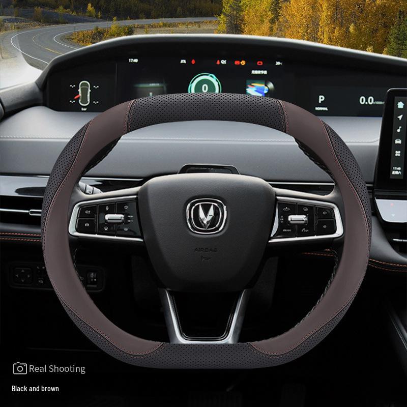 Genuine Leather Steering Wheel Cover for Changan UNIV, UNIK 2nd Gen, CS55 Plus, and Yida - Car Modification Accessory