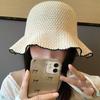 French Wavy Edge Knit Bucket Hat Summer Fashion Breathable Foldable Outdoor Sun Hat