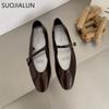 Fashion SUOJIALUN 2025 Summer New Women Flat Shoes Fashion Shallow Ladies Casual Soft Mary Jane Shoes Outdoor Dress Flat Ballet Shoes
