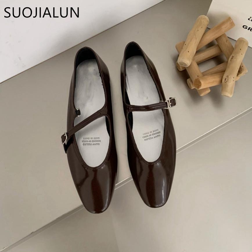 Fashion SUOJIALUN 2025 Summer New Women Flat Shoes Fashion Shallow Ladies Casual Soft Mary Jane Shoes Outdoor Dress Flat Ballet Shoes