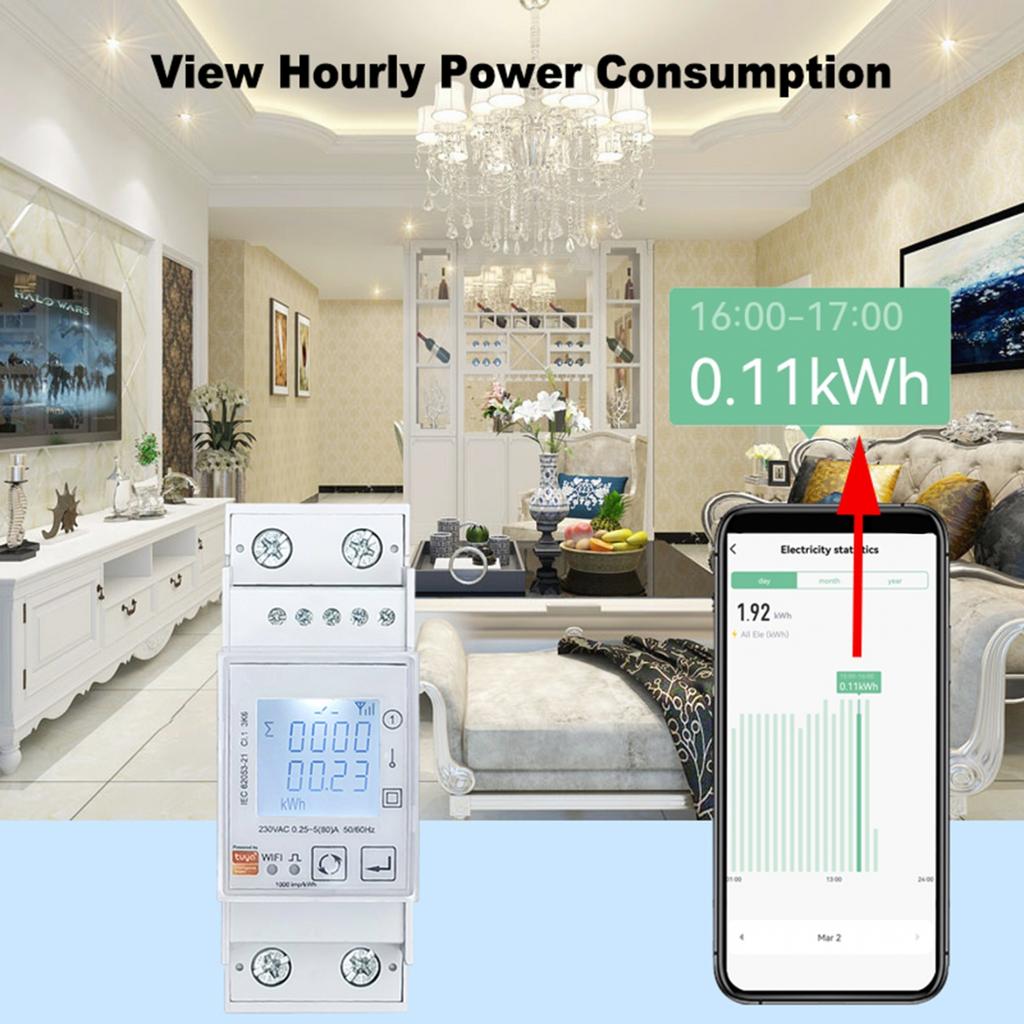 Tuya ZIGBEE Bidirectional Energy Meter Single Phase 80A kWh