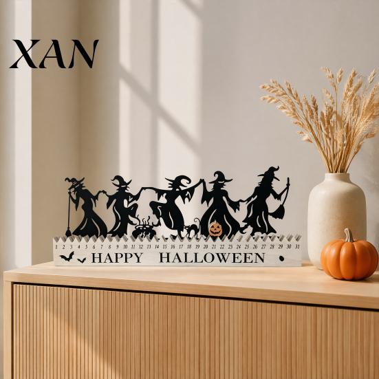 Halloween Bar Decorations Wooden Countdown Calendar, Dancing Witch 31 Day Timer with Spooky Home Decor Sliding Pumpkin, Silhouette Tabletop for Party