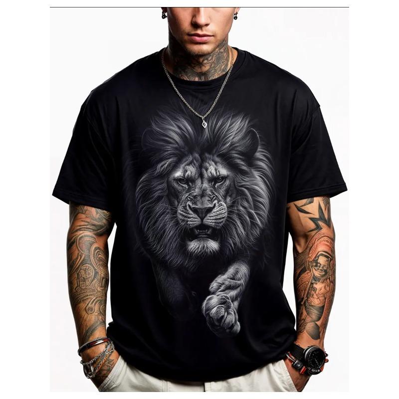 Russian Men's Summer 3D T-shirt Fashionable Casual Loose Animal Pattern Printed Round Neck Short Sleeved T-shirt Top