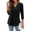 Damen Kragen V-Ausschnitt 3/4 Ärmel Hemden Business Casual Oberteile Locker Arbeit Blusen