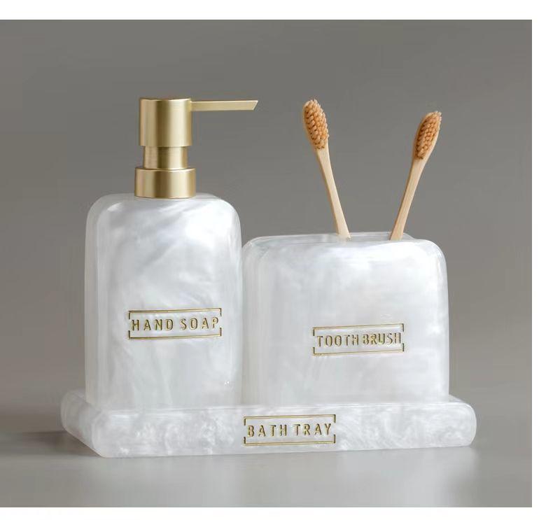 Hotel-Style Refillable Pump-Action Hand Sanitizer Bottle and Bathroom Shelf Tray Set