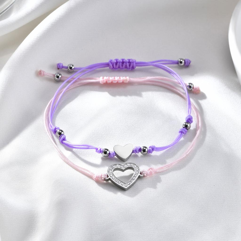 New Fashion Hollow Heart Set Bracelets Stainless Steel Handwoven Push-pull Handmade Bracelet for Woven Jewelry Gift