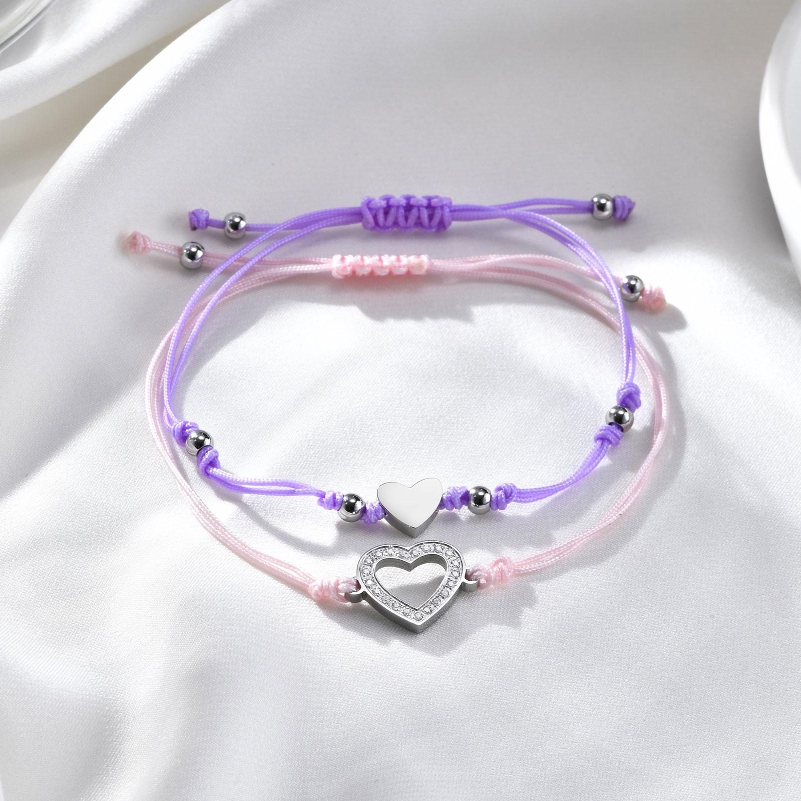

New Fashion Hollow Heart Set Bracelets Stainless Steel Handwoven Push-pull Handmade Bracelet for Woven Jewelry Gift 12-26 cm adjustable