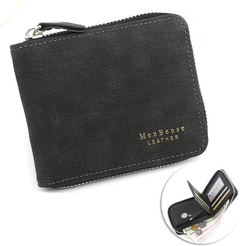Schoolbag New Men's Wallet Fashion Large Capacity Pu Matte Men's Zipper Wallet Short Wallet Wallet Wallet Directly from the Manufacturer