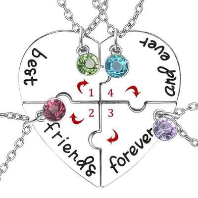 Best Friend 4 Piece Necklace Women Jewelry BFF Friendship Pendant Neck Chain Choker Rhinestone Jewelry for Women Gift 2026