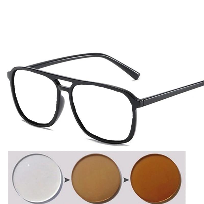 Double Beam Big Frame Square Myopia Sunglasses Unisex Driver Prescription Lenses Eyeglasses Diopter 0 -0.5 -0.75 To -6